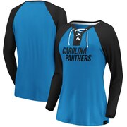 Add Carolina Panthers Fanatics Branded Women's Break Out Play Lace Up Raglan Long Sleeve T-Shirt - Blue/Black To Your NFL Collection