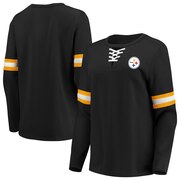 Add Pittsburgh Steelers Fanatics Branded Women's Lead Draft Lace-Up Pullover Fleece Sweatshirt - Black To Your NFL Collection