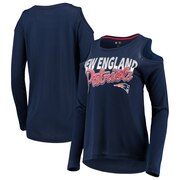 Add New England Patriots G-III 4Her by Carl Banks Women's Crackerjack Cold Shoulder Long Sleeve T-Shirt - Navy To Your NFL Collection