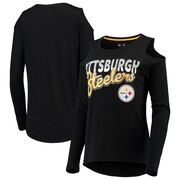 Add Pittsburgh Steelers G-III 4Her by Carl Banks Women's Crackerjack Cold Shoulder Long Sleeve T-Shirt - Black To Your NFL Collection