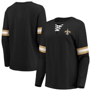 Add New Orleans Saints Fanatics Branded Women's Lead Draft Lace-Up Pullover Fleece Sweatshirt - Black To Your NFL Collection