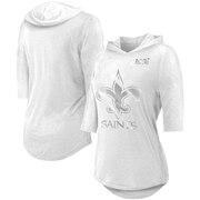 Add New Orleans Saints Majestic Threads Women's NFL 100th Season Platinum Hilo 3/4-Sleeve Hooded T-Shirt – White To Your NFL Collection