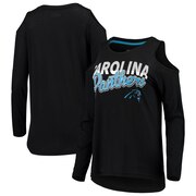 Add Carolina Panthers G-III 4Her by Carl Banks Women's Crackerjack Cold Shoulder Long Sleeve T-Shirt - Black To Your NFL Collection