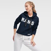 Add Los Angeles Rams DKNY Sport Women's Maddie Crop Pullover Hoodie - Navy To Your NFL Collection