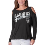 Add Oakland Raiders G-III 4Her by Carl Banks Women's Crackerjack Cold Shoulder Long Sleeve T-Shirt - Black To Your NFL Collection