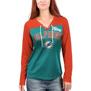 Add Miami Dolphins G-III 4Her by Carl Banks Women's Laces Out Long Sleeve T-Shirt – Aqua/Orange To Your NFL Collection