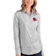 Add Cleveland Browns Antigua Women's Structure Long Sleeve Button-Up Shirt - Gray/White To Your NFL Collection