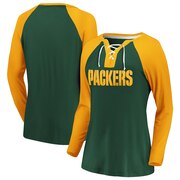 Add Green Bay Packers Fanatics Branded Women's Plus Size Break Out Play Lace Up Raglan Long Sleeve T-Shirt - Green/Gold To Your NFL Collection