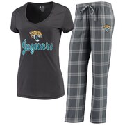 Add Jacksonville Jaguars Concepts Sport Women's Troupe V-Neck T-Shirt & Pants Sleep Set - Charcoal/Gray To Your NFL Collection