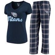 Add Tennessee Titans Concepts Sport Women's Troupe V-Neck T-Shirt & Pants Sleep Set - Navy/Gray To Your NFL Collection