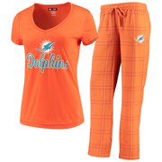 Add Miami Dolphins Concepts Sport Women's Troupe V-Neck T-Shirt & Pants Sleep Set - Orange/White To Your NFL Collection