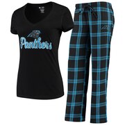 Add Carolina Panthers Concepts Sport Women's Troupe V-Neck T-Shirt & Pants Sleep Set - Black/Blue To Your NFL Collection