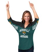 Add Jacksonville Jaguars Hands High Women's In the Zone Tri-Blend 3/4-Sleeve V-Neck T-Shirt - Heathered Teal/Black To Your NFL Collection