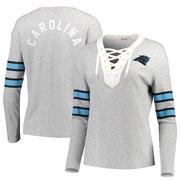 Add Carolina Panthers Junk Food Women's Thermal Lace-Up Long Sleeve T-Shirt - Gray To Your NFL Collection