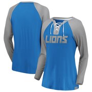 Add Detroit Lions NFL Pro Line by Fanatics Branded Women's Break Out Play Lace-Up V-Neck Raglan Long Sleeve T-Shirt - Blue/Silver To Your NFL Collection