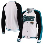 Add Jacksonville Jaguars New Era Women's Varsity Full Snap Jacket - White/Black To Your NFL Collection