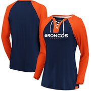 Add Denver Broncos NFL Pro Line by Fanatics Branded Women's Break Out Play Lace-Up V-Neck Raglan Long Sleeve T-Shirt - Navy/Orange To Your NFL Collection