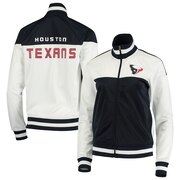 Add Houston Texans G-III 4Her by Carl Banks Women's Face Off Raglan Full-Zip Track Jacket - White/Navy To Your NFL Collection