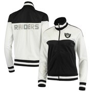 Add Oakland Raiders G-III 4Her by Carl Banks Women's Face Off Raglan Full-Zip Track Jacket - White/Black To Your NFL Collection