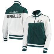 Add Philadelphia Eagles G-III 4Her by Carl Banks Women's Face Off Raglan Full-Zip Track Jacket - White/Midnight Green To Your NFL Collection