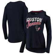 Add Houston Texans G-III 4Her by Carl Banks Women's Crackerjack Cold Shoulder Long Sleeve T-Shirt - Navy To Your NFL Collection