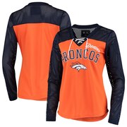 Add Denver Broncos G-III 4Her by Carl Banks Women's Laces Out Long Sleeve T-Shirt - Navy/Orange To Your NFL Collection