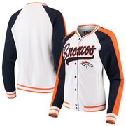 Add Denver Broncos New Era Women's Varsity Full Snap Jacket - White/Navy To Your NFL Collection