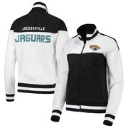 Add Jacksonville Jaguars G-III 4Her by Carl Banks Women's Face Off Raglan Full-Zip Track Jacket - White/Black To Your NFL Collection