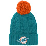 Add Miami Dolphins Girls Youth Team Cable Cuffed Knit Hat with Pom - Aqua To Your NFL Collection