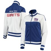 Add New York Giants G-III 4Her by Carl Banks Women's Face Off Raglan Full-Zip Track Jacket - White/Royal To Your NFL Collection