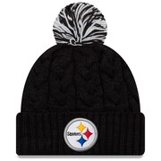 Add Pittsburgh Steelers New Era Girls Youth Cozy Cable Cuffed Knit Hat with Pom - Black To Your NFL Collection