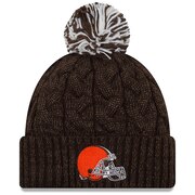 Cleveland Browns New Era Girls Youth Cozy Cable Cuffed Knit Hat with Pom - Brown