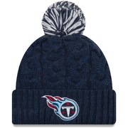 Tennessee Titans New Era Girls Youth Cozy Cable Cuffed Knit Hat with Pom - Navy