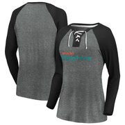 Add Miami Dolphins Fanatics Branded Women's Plus Size Break Out Play Lace Up Raglan Long Sleeve T-Shirt - Gray/Black To Your NFL Collection