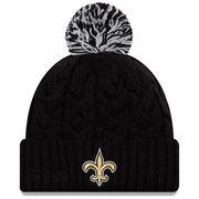 Add New Orleans Saints New Era Girls Youth Cozy Cable Cuffed Knit Hat with Pom - Black To Your NFL Collection