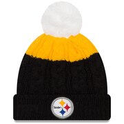 Add Pittsburgh Steelers New Era Women's Layered Up 2 Cuffed Knit Hat with Pom - White/Black To Your NFL Collection