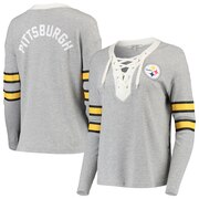 Add Pittsburgh Steelers Junk Food Women's Thermal Tri-Blend Lace-Up Long Sleeve T-Shirt - Gray To Your NFL Collection