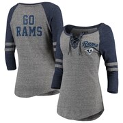 Add Los Angeles Rams New Era Women's Lace-Up Tri-Blend Raglan 3/4-Sleeve T-Shirt - Heathered Gray/Heathered Navy To Your NFL Collection