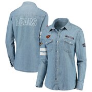 Add Chicago Bears WEAR By Erin Andrews Women's Long Sleeve Button-Up Shirt - Denim To Your NFL Collection