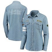 Add Green Bay Packers WEAR By Erin Andrews Women's Long Sleeve Button-Up Shirt - Denim To Your NFL Collection