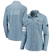 Add Los Angeles Rams WEAR By Erin Andrews Women's Long Sleeve Button-Up Shirt - Denim To Your NFL Collection