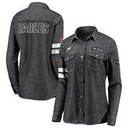 Add Philadelphia Eagles WEAR By Erin Andrews Women's Long Sleeve Button-Up Denim Shirt - Heather Black To Your NFL Collection