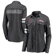 Add Tampa Bay Buccaneers WEAR By Erin Andrews Women's Long Sleeve Button-Up Denim Shirt - Heather Black To Your NFL Collection