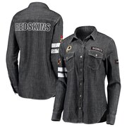 Add Washington Redskins WEAR By Erin Andrews Women's Long Sleeve Button-Up Denim Shirt - Heather Black To Your NFL Collection