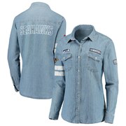 Add Seattle Seahawks WEAR By Erin Andrews Women's Long Sleeve Button-Up Shirt - Denim To Your NFL Collection