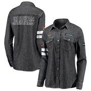 Add Jacksonville Jaguars WEAR By Erin Andrews Women's Long Sleeve Button-Up Denim Shirt - Heather Black To Your NFL Collection