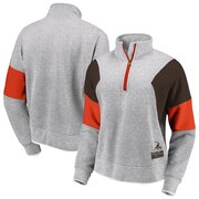 Add Cleveland Browns WEAR By Erin Andrews Women's Colorblock Half-Zip Pullover Hoodie - Gray To Your NFL Collection