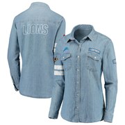 Add Detroit Lions WEAR By Erin Andrews Women's Long Sleeve Button-Up Shirt - Denim To Your NFL Collection