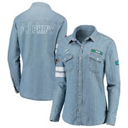 Add Miami Dolphins WEAR By Erin Andrews Women's Long Sleeve Button-Up Shirt - Denim To Your NFL Collection