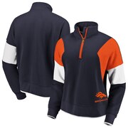 Add Denver Broncos WEAR By Erin Andrews Women's Colorblock Half-Zip Pullover Hoodie - Navy To Your NFL Collection